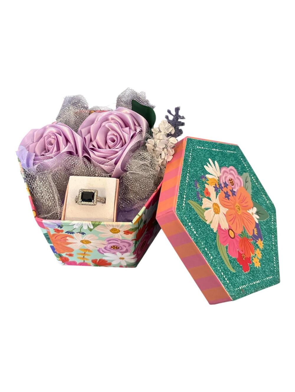 Decorative Floral Gift Box with Lid and Ring Box